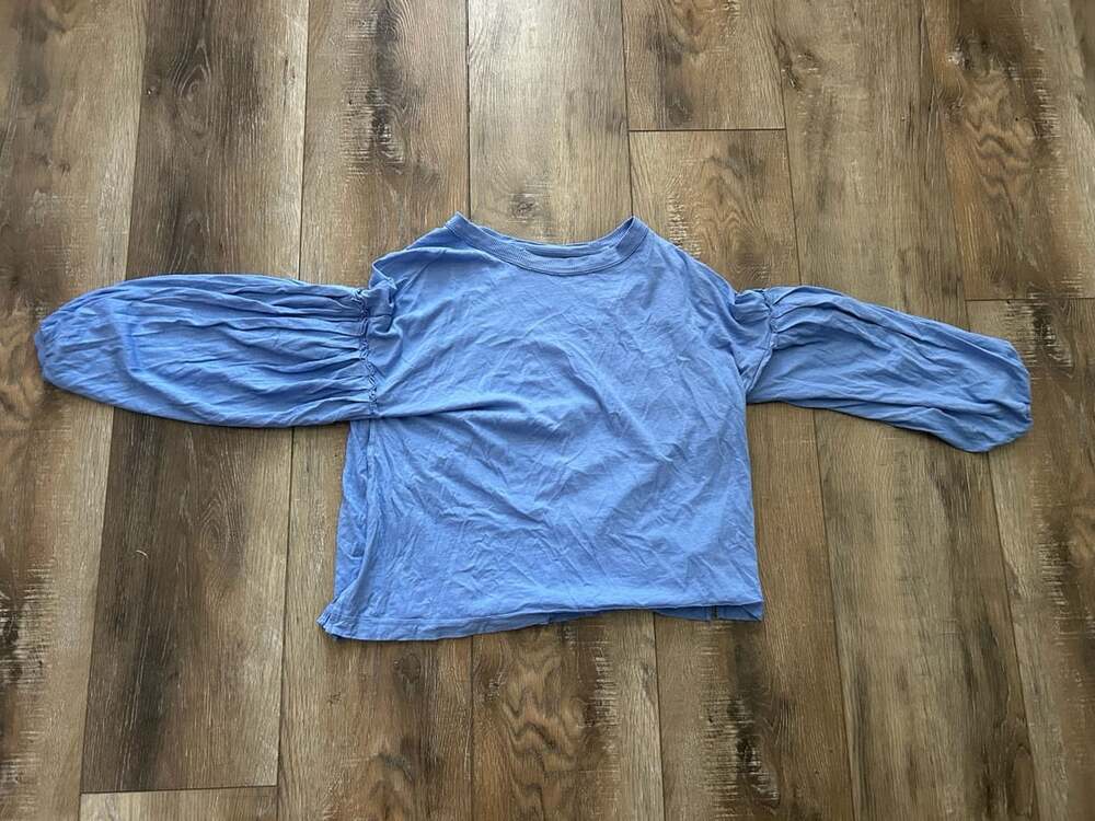 Aerie Blue Long Sleeve Top with Gathered Puff Sleeves
